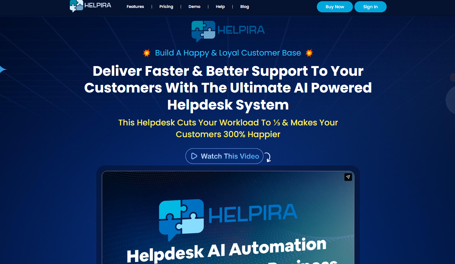Screenshot of the Helpira website, an AI powered helpdesk for delivering faster and better customer support